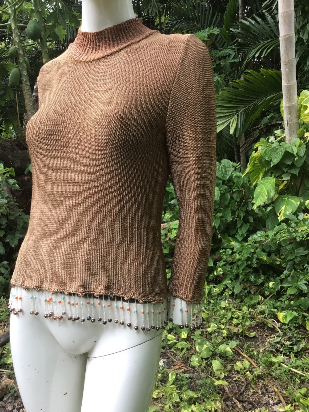 Vintage viscose knitted top with bead trim
